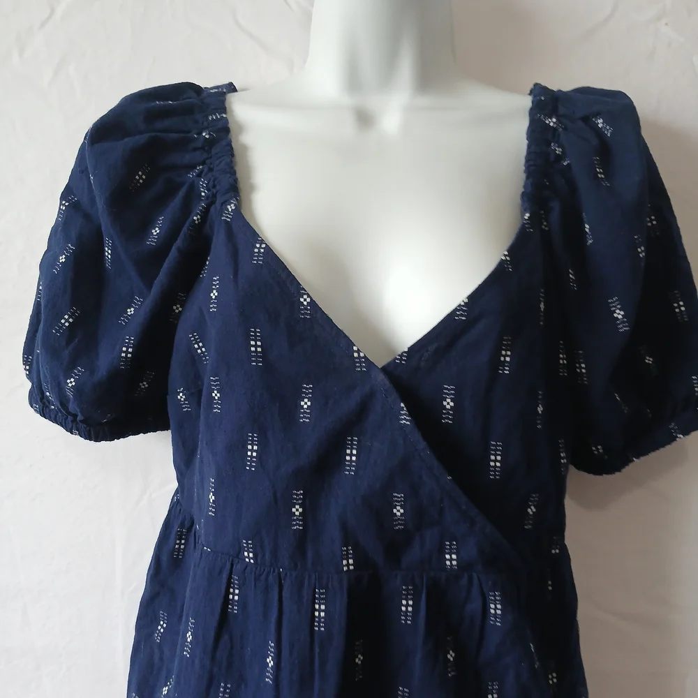 Madewell Blue Top Puff Sleeve Babydoll‎ Neck NWT Sz XS Summer Beach Travel Work